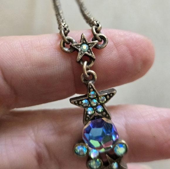 Kirks Folly Necklace Crystals Star Multicolor Dangly Sparkly Statement Blue Fest - Picture 4 of 12